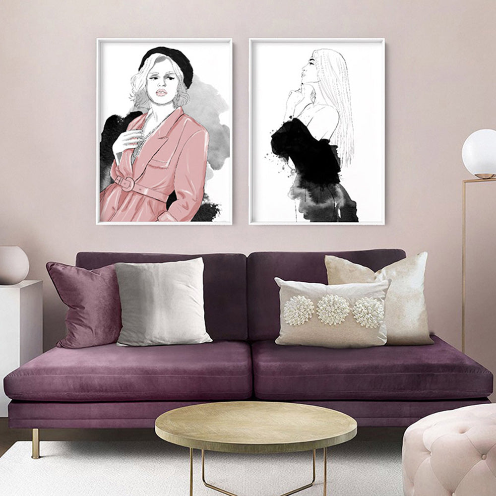 Fashion Illustration | Amelia - Art Print by Vanessa, Poster, Stretched Canvas or Framed Wall Art, shown framed in a home interior space