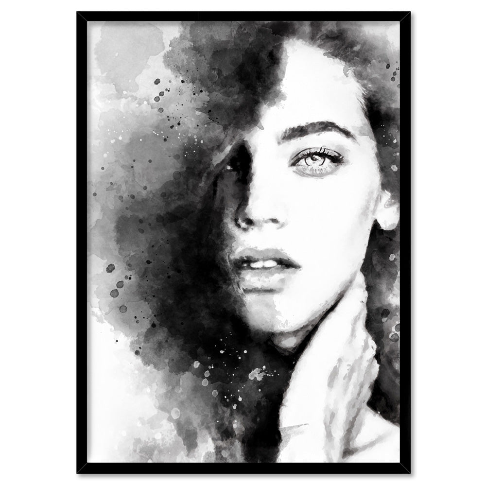 Evelyn Black & White  - Art Print by Vanessa, Poster, Stretched Canvas, or Framed Wall Art Print, shown in a black frame