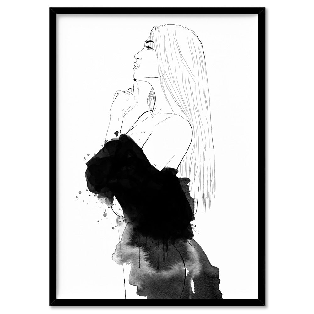 Fashion Illustration | Luna -  Art Print by Vanessa, Poster, Stretched Canvas, or Framed Wall Art Print, shown in a black frame