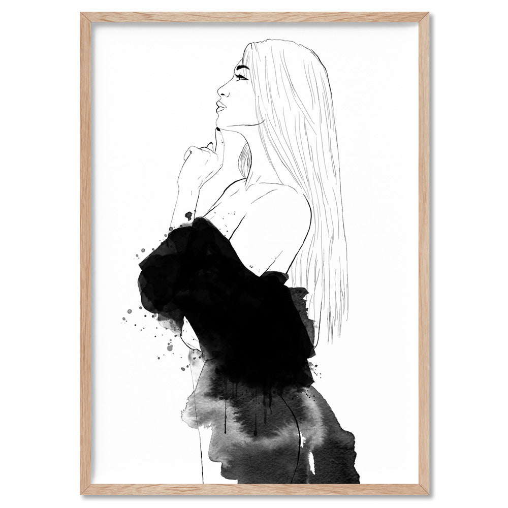 Fashion Illustration | Luna -  Art Print by Vanessa, Poster, Stretched Canvas, or Framed Wall Art Print, shown in a natural timber frame