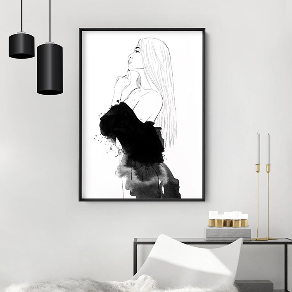 Fashion Illustration | Luna -  Art Print by Vanessa, Poster, Stretched Canvas or Framed Wall Art Prints, shown framed in a room