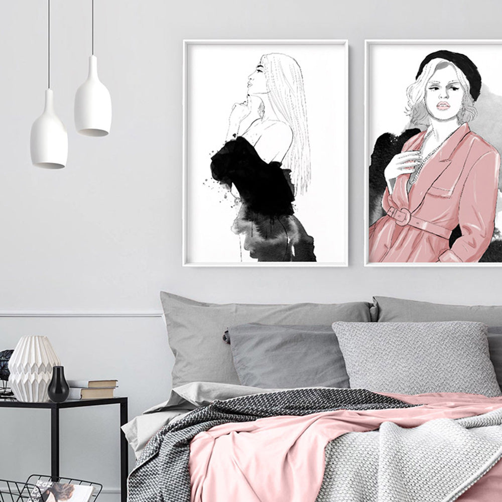 Fashion Illustration | Luna -  Art Print by Vanessa, Poster, Stretched Canvas or Framed Wall Art, shown framed in a home interior space