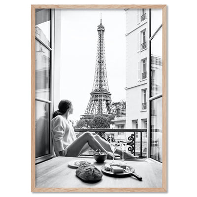 Breakfast in Paris - Art Print, Poster, Stretched Canvas, or Framed Wall Art Print, shown in a natural timber frame