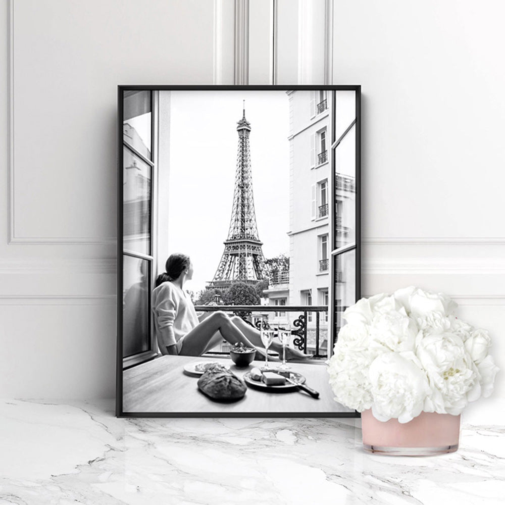 Breakfast in Paris - Art Print, Poster, Stretched Canvas or Framed Wall Art Prints, shown framed in a room