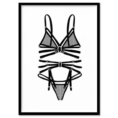 Lingerie | Fishnet - Art Print, Poster, Stretched Canvas, or Framed Wall Art Print, shown in a black frame