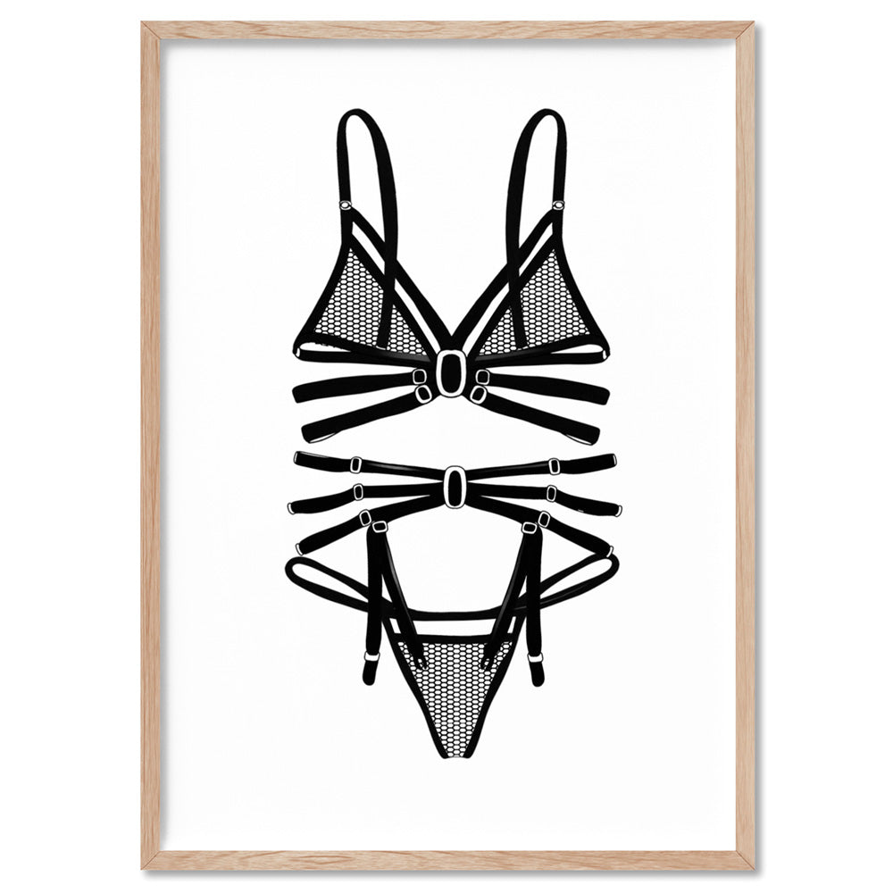 Lingerie | Fishnet - Art Print, Poster, Stretched Canvas, or Framed Wall Art Print, shown in a natural timber frame