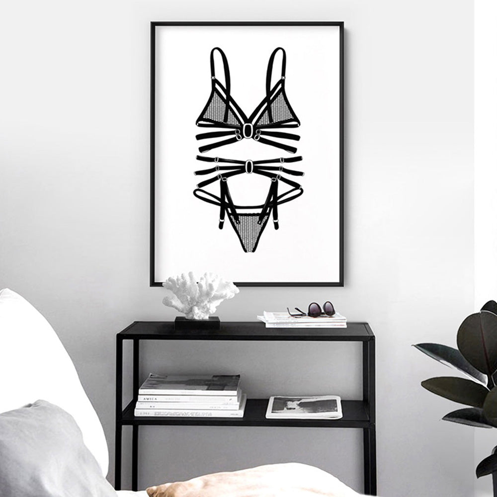 Lingerie | Fishnet - Art Print, Poster, Stretched Canvas or Framed Wall Art Prints, shown framed in a room