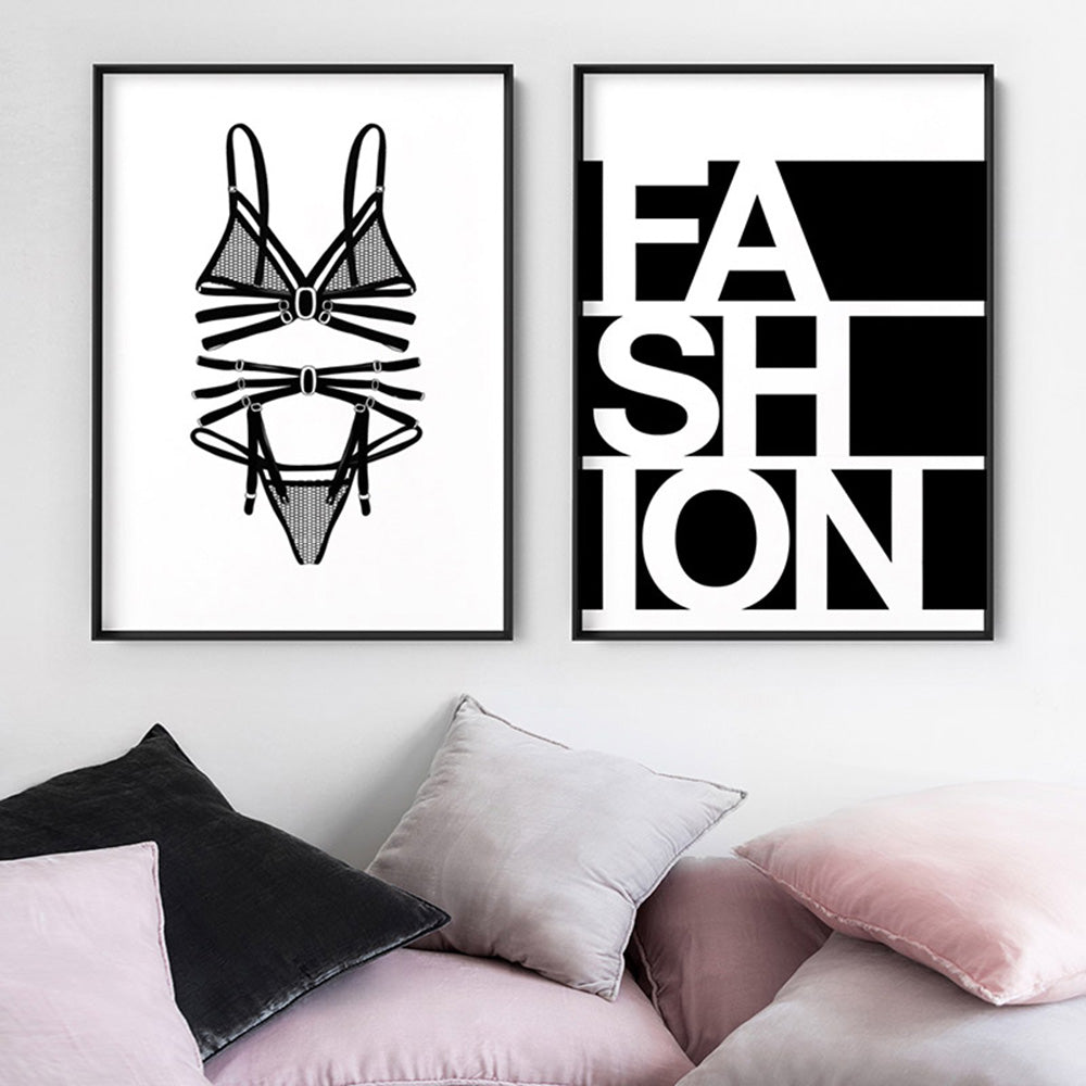Lingerie | Fishnet - Art Print, Poster, Stretched Canvas or Framed Wall Art, shown framed in a home interior space