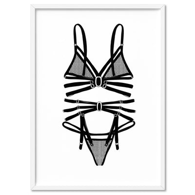 Lingerie | Fishnet - Art Print, Poster, Stretched Canvas, or Framed Wall Art Print, shown in a white frame