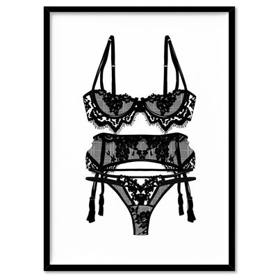 Lingerie | Eyelash Lace - Art Print, Poster, Stretched Canvas, or Framed Wall Art Print, shown in a black frame