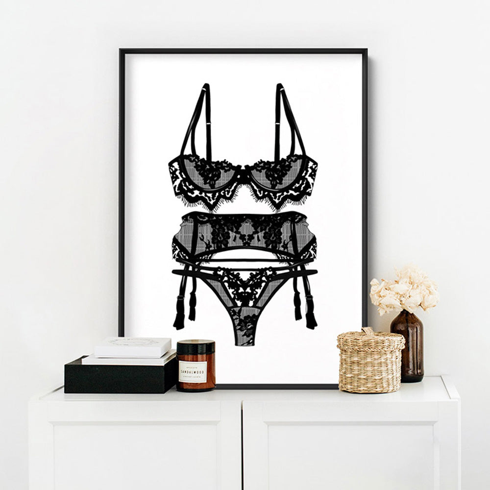 Lingerie | Eyelash Lace - Art Print, Poster, Stretched Canvas or Framed Wall Art Prints, shown framed in a room