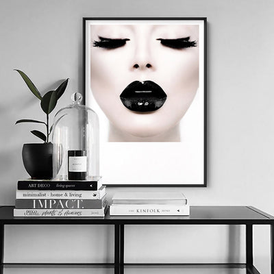 Cleopatra | Woman with Black Lips - Art Print, Poster, Stretched Canvas or Framed Wall Art Prints, shown framed in a room