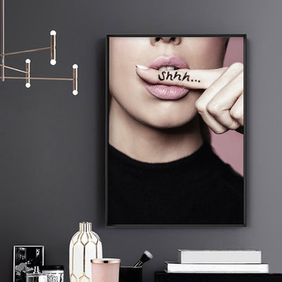 Shhh Dont Speak - Art Print, Poster, Stretched Canvas or Framed Wall Art Prints, shown framed in a room