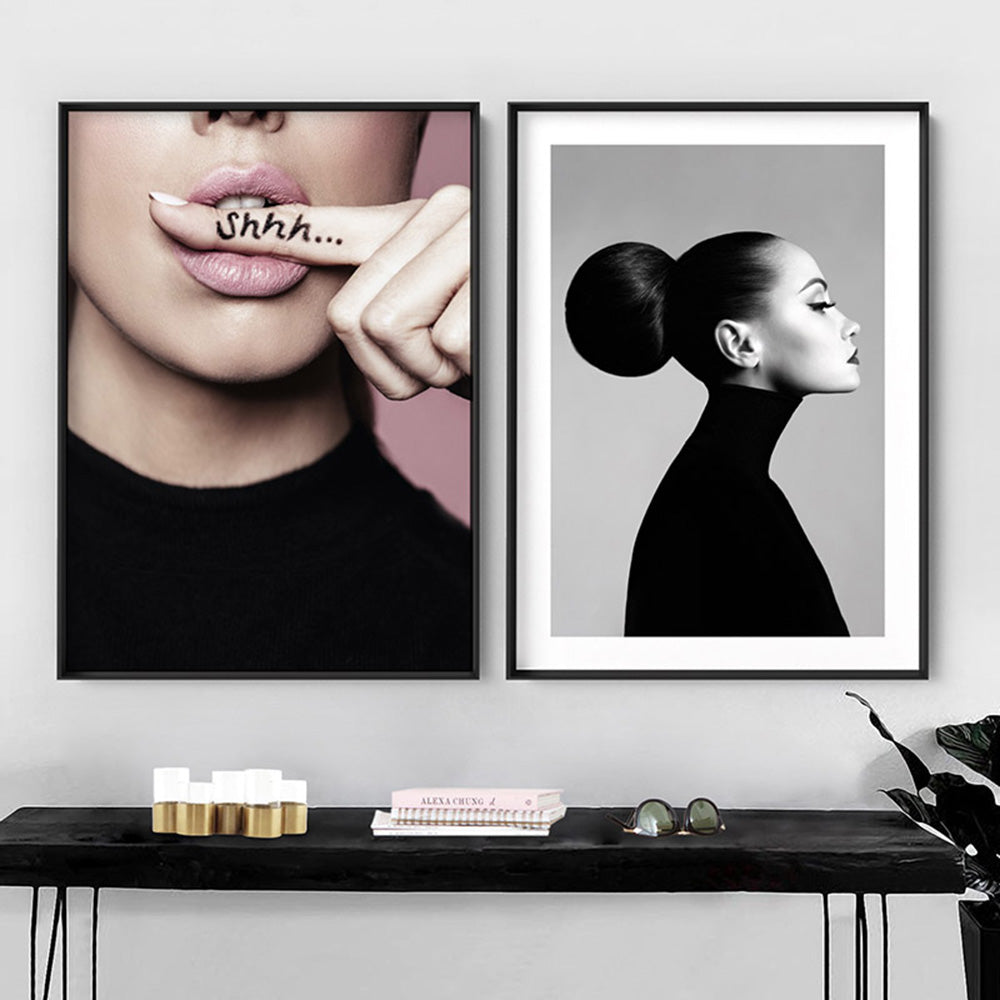 Shhh Dont Speak - Art Print, Poster, Stretched Canvas or Framed Wall Art, shown framed in a home interior space