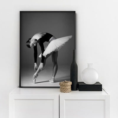 Ballerina Pose I - Art Print, Poster, Stretched Canvas or Framed Wall Art Prints, shown framed in a room