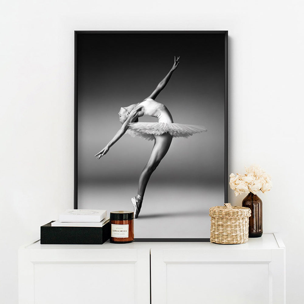 Ballerina Pose III - Art Print, Poster, Stretched Canvas or Framed Wall Art Prints, shown framed in a room