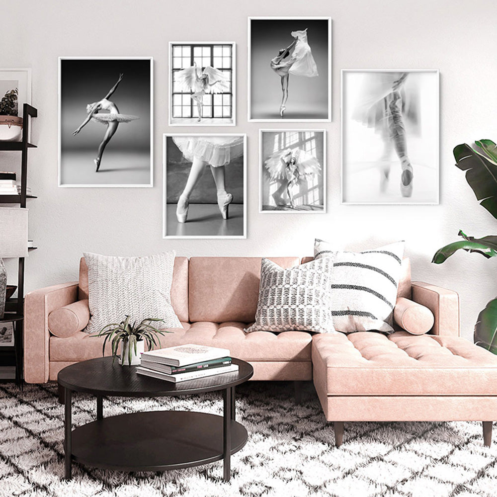 Ballerina Pose III - Art Print, Poster, Stretched Canvas or Framed Wall Art, shown framed in a home interior space