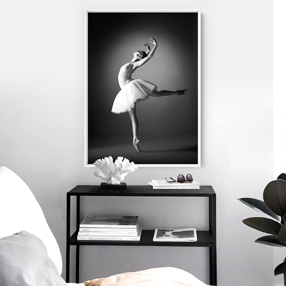 Ballerina Pose IV - Art Print, Poster, Stretched Canvas or Framed Wall Art Prints, shown framed in a room