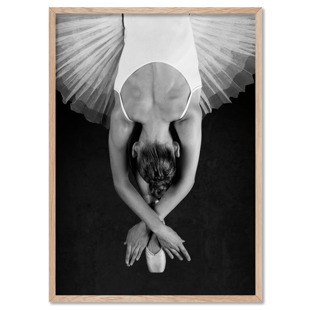 Ballerina from Behind - Art Print, Poster, Stretched Canvas, or Framed Wall Art Print, shown in a natural timber frame