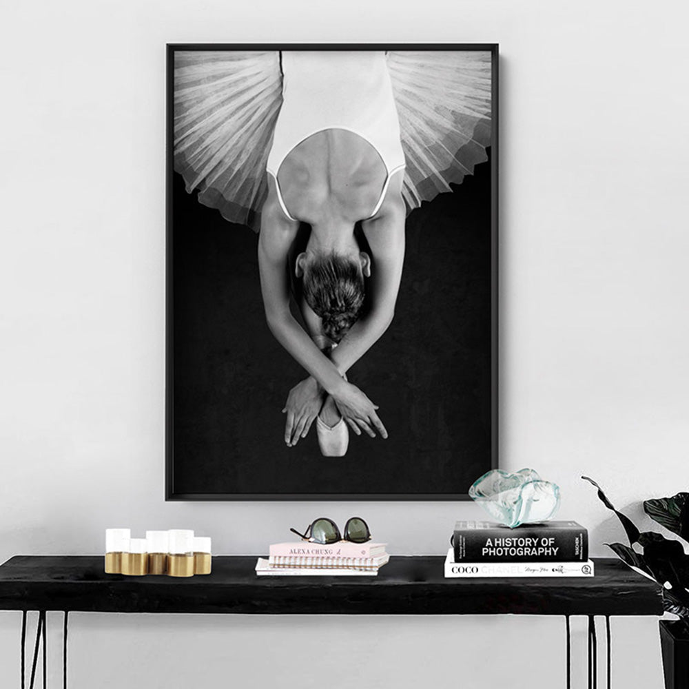 Ballerina from Behind - Art Print, Poster, Stretched Canvas or Framed Wall Art Prints, shown framed in a room