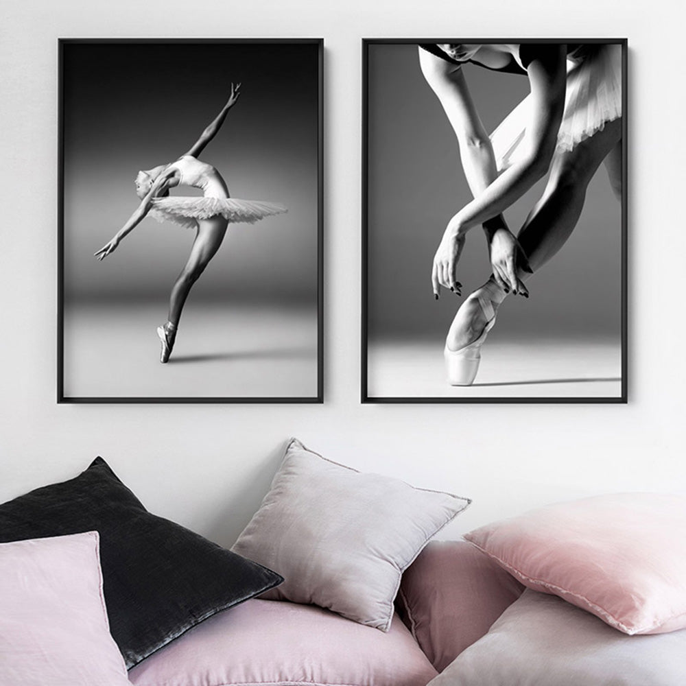 Ballerina Pose V - Art Print, Poster, Stretched Canvas or Framed Wall Art, shown framed in a home interior space