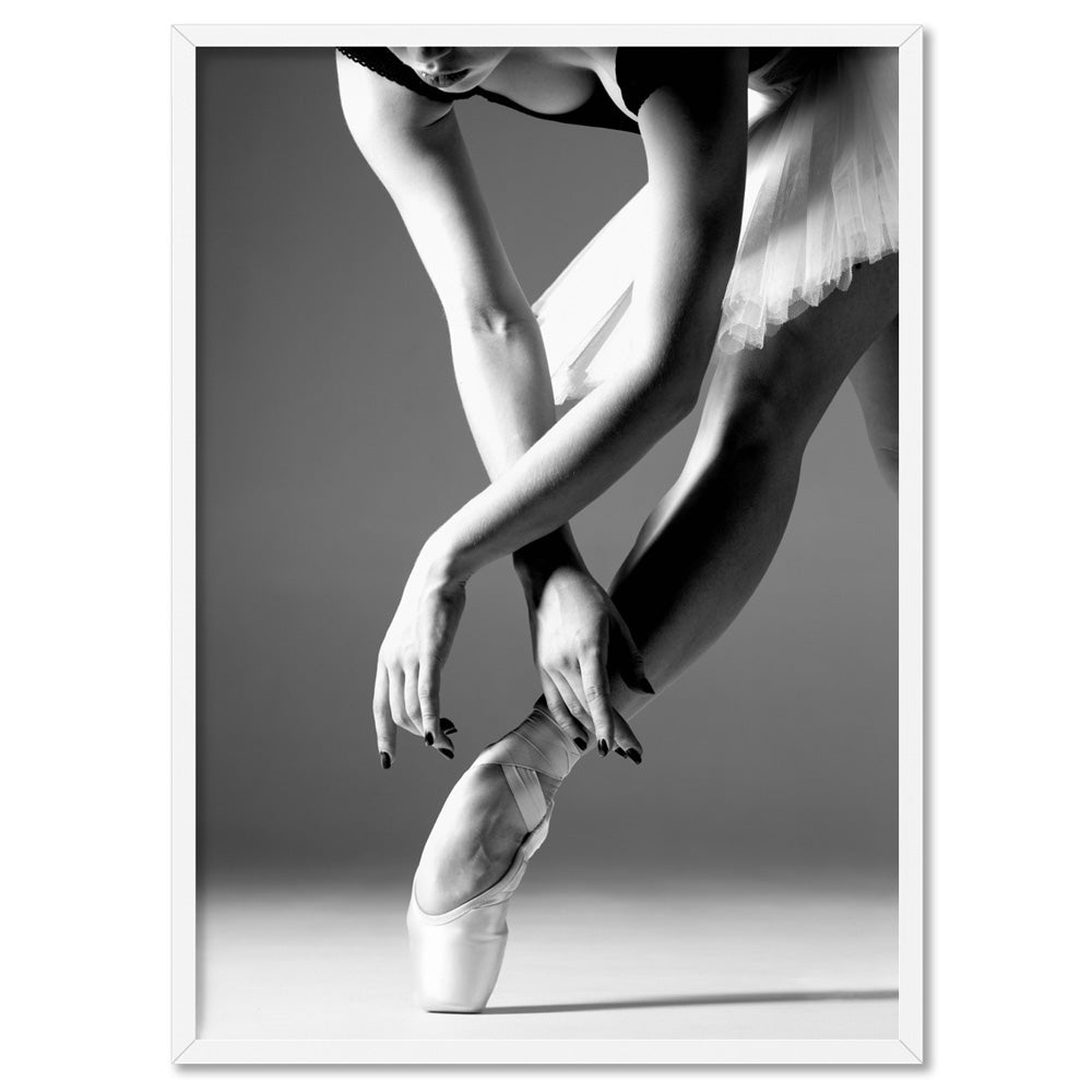 Ballerina Pose V - Art Print, Poster, Stretched Canvas, or Framed Wall Art Print, shown in a white frame
