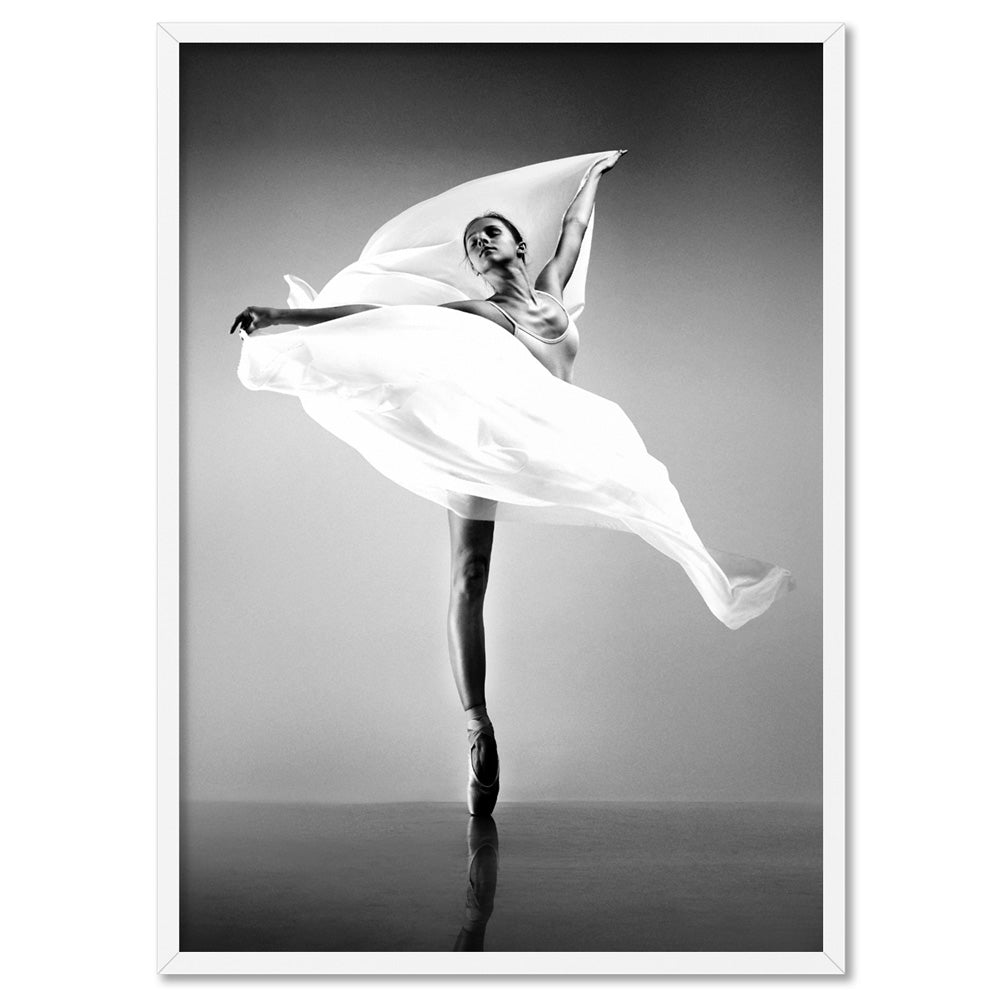 Ballerina Pose VII - Art Print, Poster, Stretched Canvas, or Framed Wall Art Print, shown in a white frame