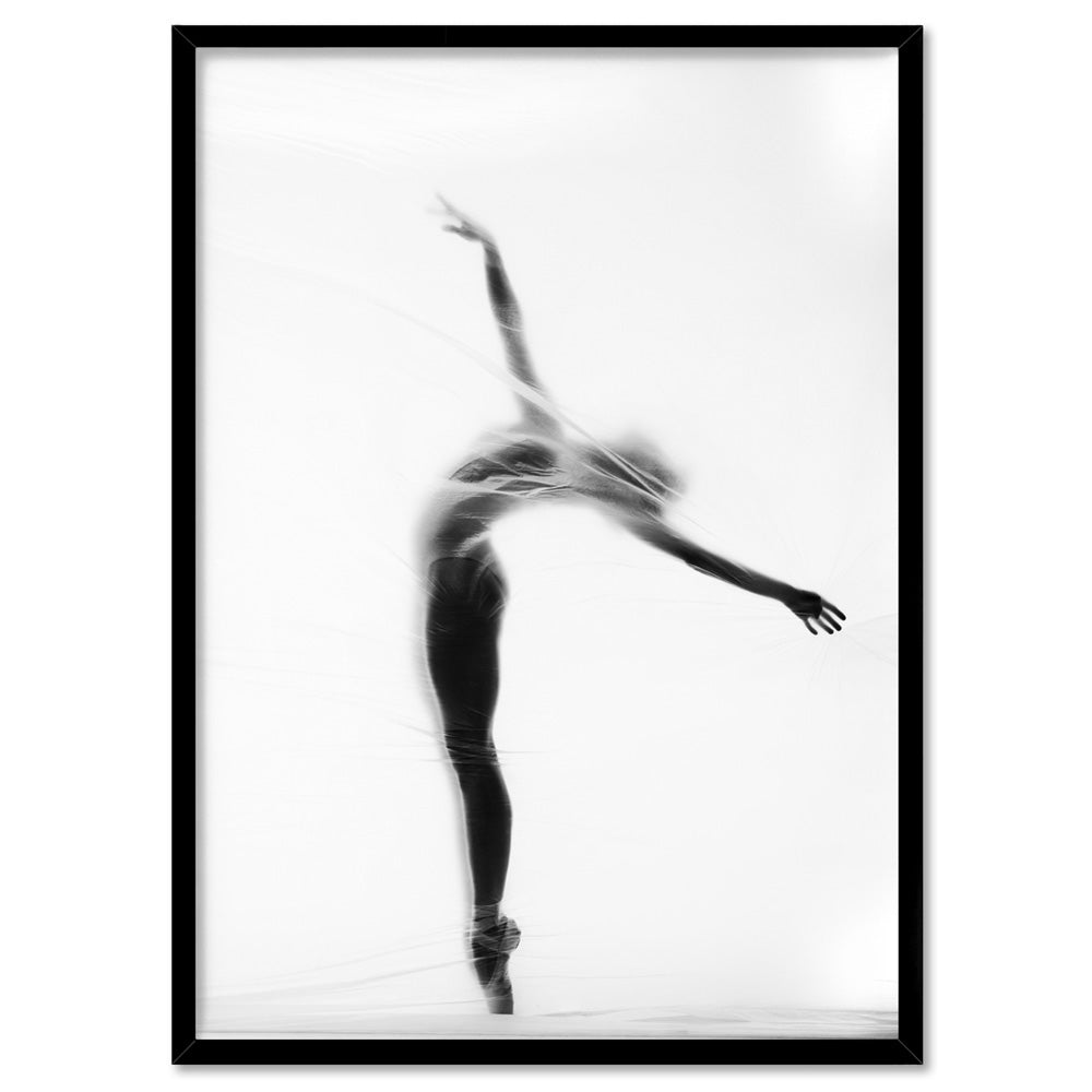 Ballerina Behind the Curtain I - Art Print, Poster, Stretched Canvas, or Framed Wall Art Print, shown in a black frame