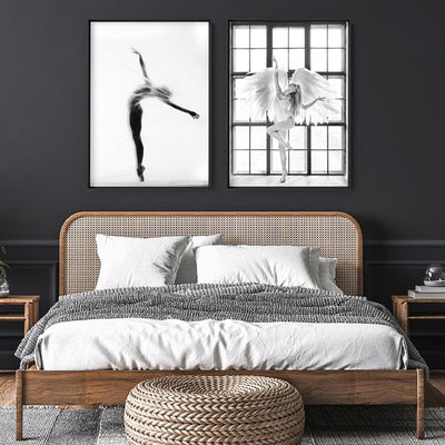 Ballerina Behind the Curtain I - Art Print, Poster, Stretched Canvas or Framed Wall Art, shown framed in a home interior space