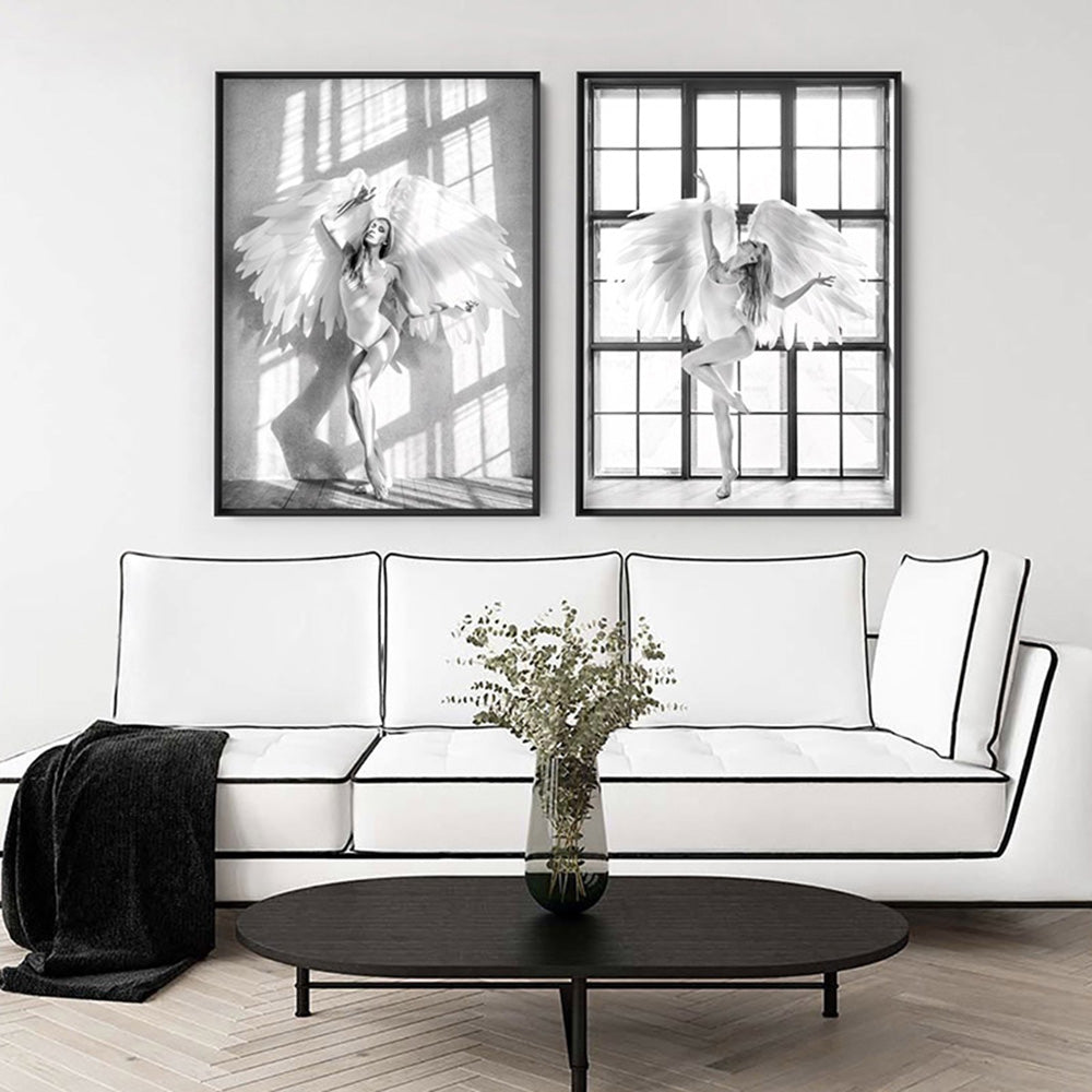 Wings of Light II - Art Print, Poster, Stretched Canvas or Framed Wall Art, shown framed in a home interior space