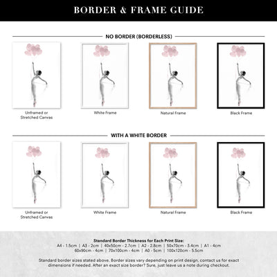 Pink Balloon Ballet I  - Art Print, Poster, Stretched Canvas or Framed Wall Art, Showing White , Black, Natural Frame Colours, No Frame (Unframed) or Stretched Canvas, and With or Without White Borders