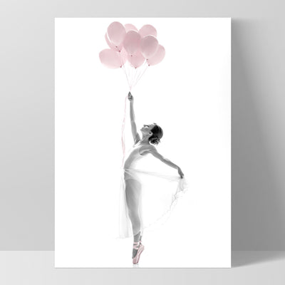 Pink Balloon Ballet I  - Art Print, Poster, Stretched Canvas, or Framed Wall Art Print, shown as a stretched canvas or poster without a frame