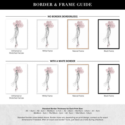 Pink Balloon Ballet II  - Art Print, Poster, Stretched Canvas or Framed Wall Art, Showing White , Black, Natural Frame Colours, No Frame (Unframed) or Stretched Canvas, and With or Without White Borders