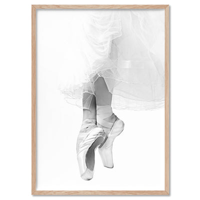 Ballerina Tiptoes I - Art Print, Poster, Stretched Canvas, or Framed Wall Art Print, shown in a natural timber frame