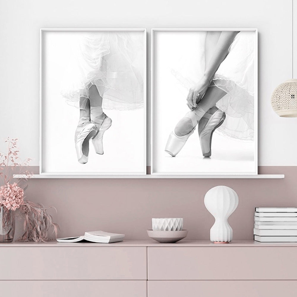 Ballerina Tiptoes I - Art Print, Poster, Stretched Canvas or Framed Wall Art, shown framed in a home interior space