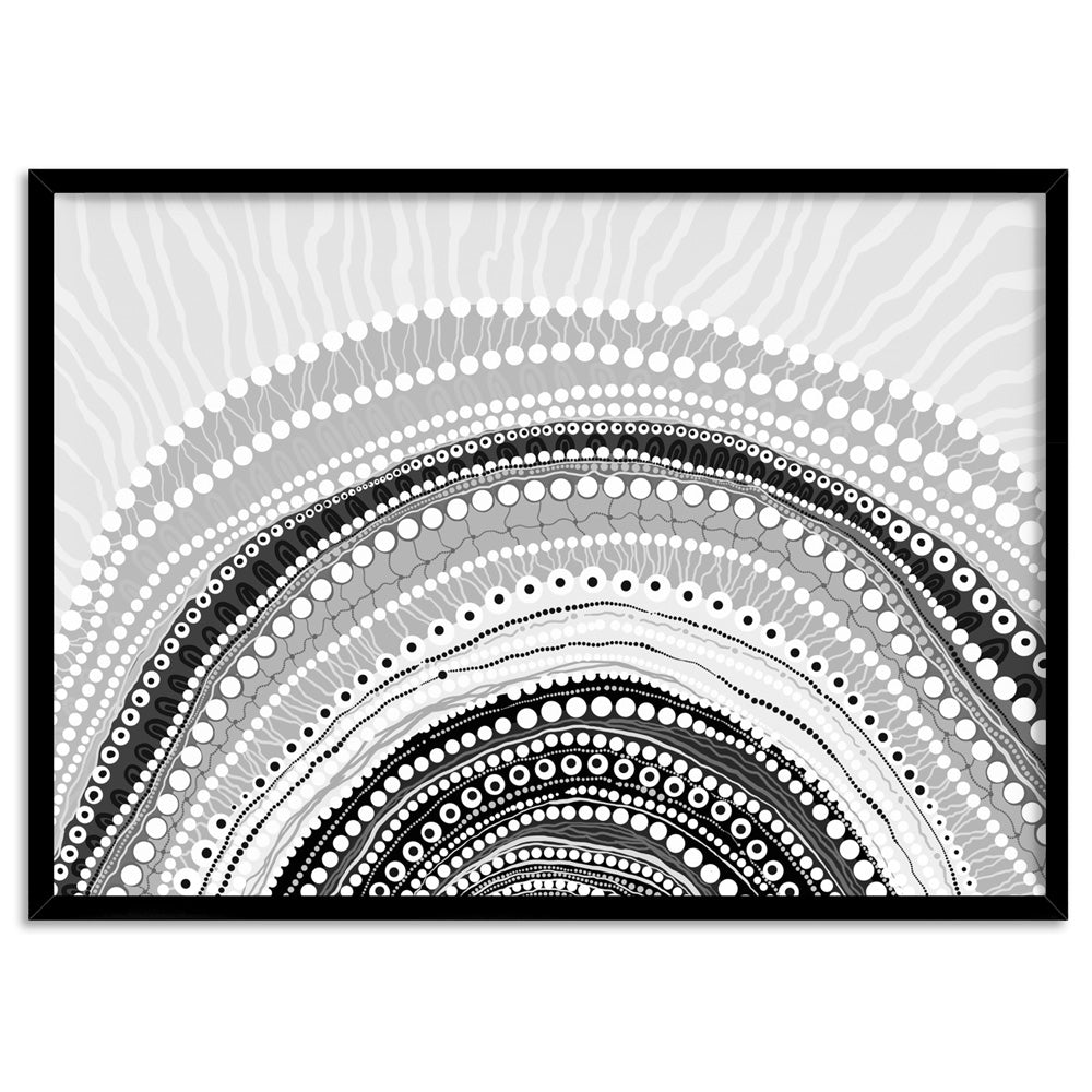 Blooming Female in Landscape B&W - Art Print by Leah Cummins, Poster, Stretched Canvas, or Framed Wall Art Print, shown in a black frame