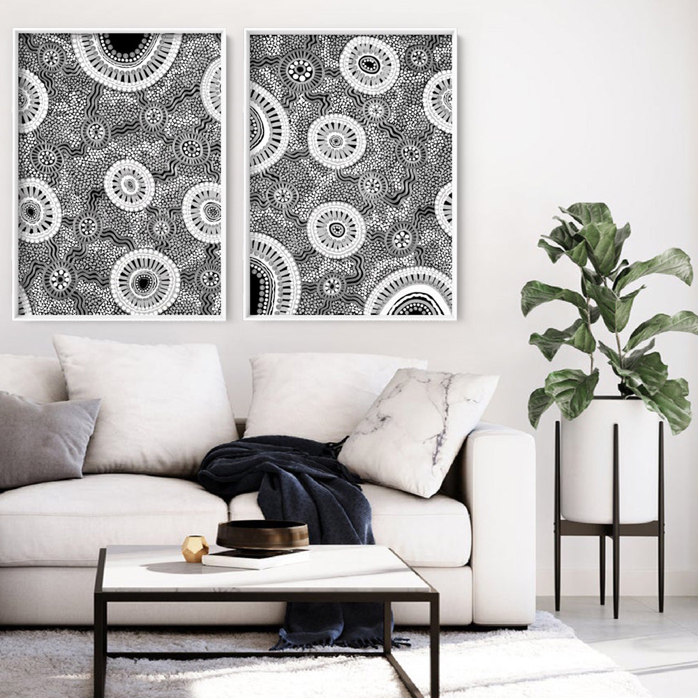 Connected Dreams II B&W - Art Print by Leah Cummins, Poster, Stretched Canvas or Framed Wall Art, shown framed in a home interior space