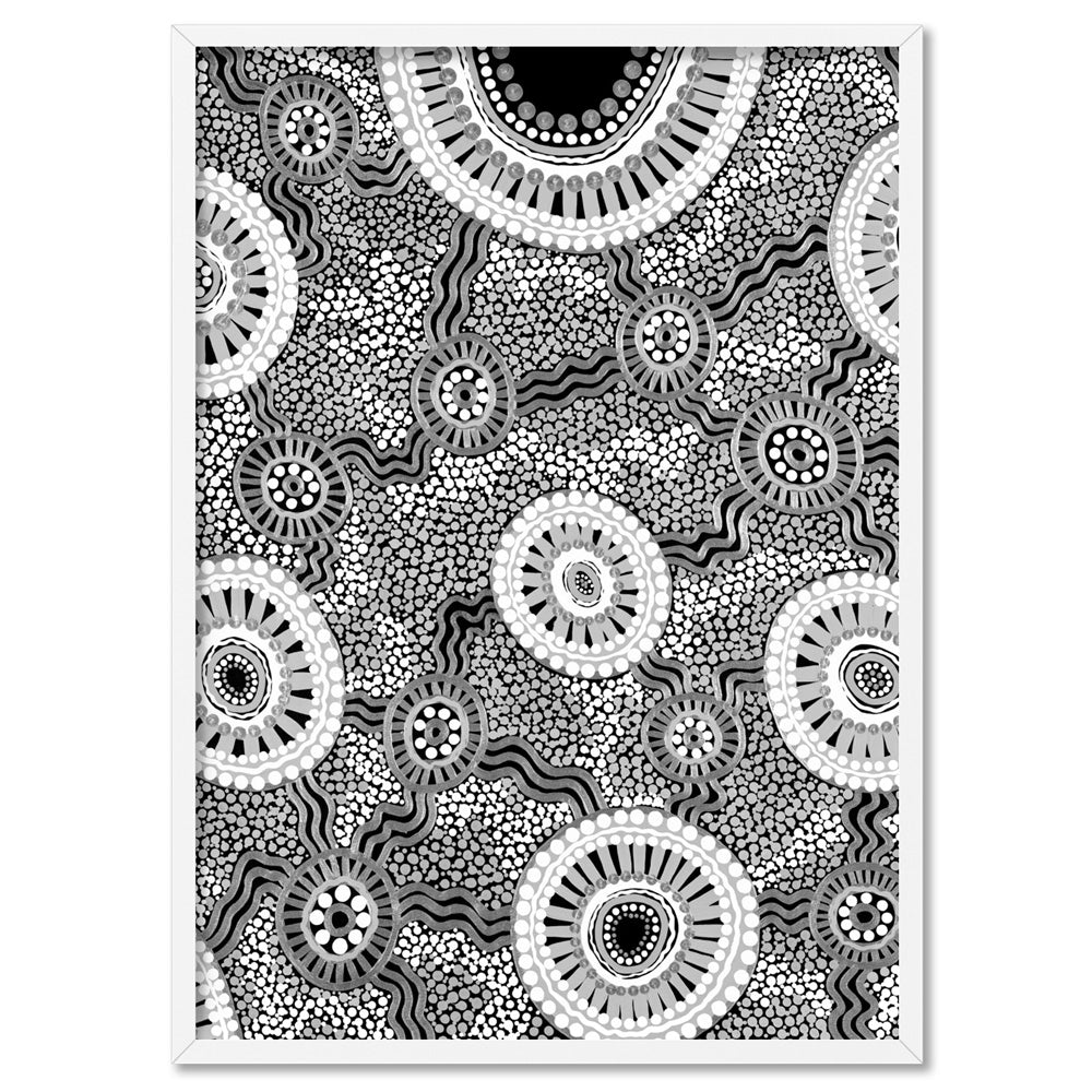 Connected Dreams II B&W - Art Print by Leah Cummins, Poster, Stretched Canvas, or Framed Wall Art Print, shown in a white frame