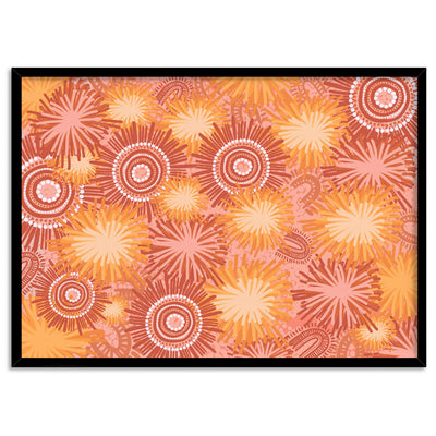 Spinifex on Country | Orange - Art Print by Leah Cummins, Poster, Stretched Canvas, or Framed Wall Art Print, shown in a black frame