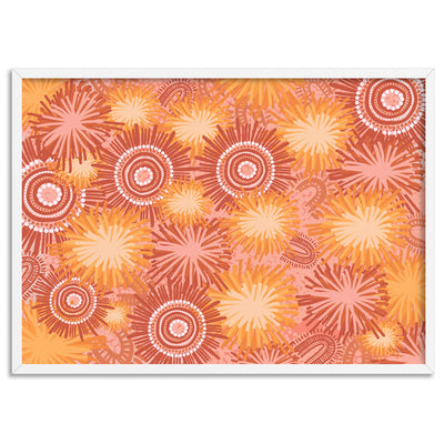 Spinifex on Country | Orange - Art Print by Leah Cummins, Poster, Stretched Canvas, or Framed Wall Art Print, shown in a white frame