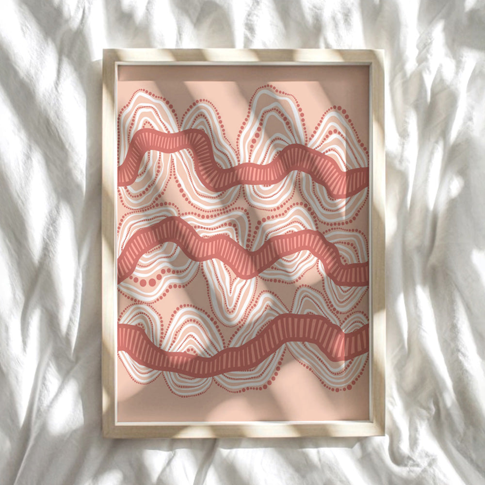 Shape of Country Mountains | Blush - Art Print by Leah Cummins, Poster, Stretched Canvas or Framed Wall Art Prints, shown framed in a room