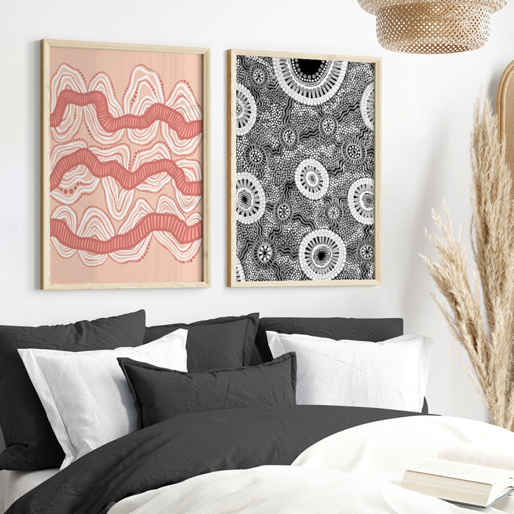Shape of Country Mountains | Blush - Art Print by Leah Cummins, Poster, Stretched Canvas or Framed Wall Art, shown framed in a home interior space