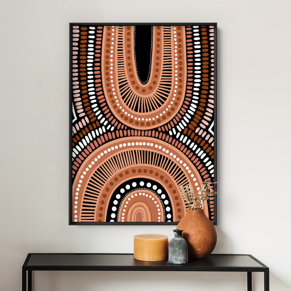 Mother is Earth, Mountain and Sun | Orange - Art Print by Leah Cummins, Poster, Stretched Canvas or Framed Wall Art Prints, shown framed in a room