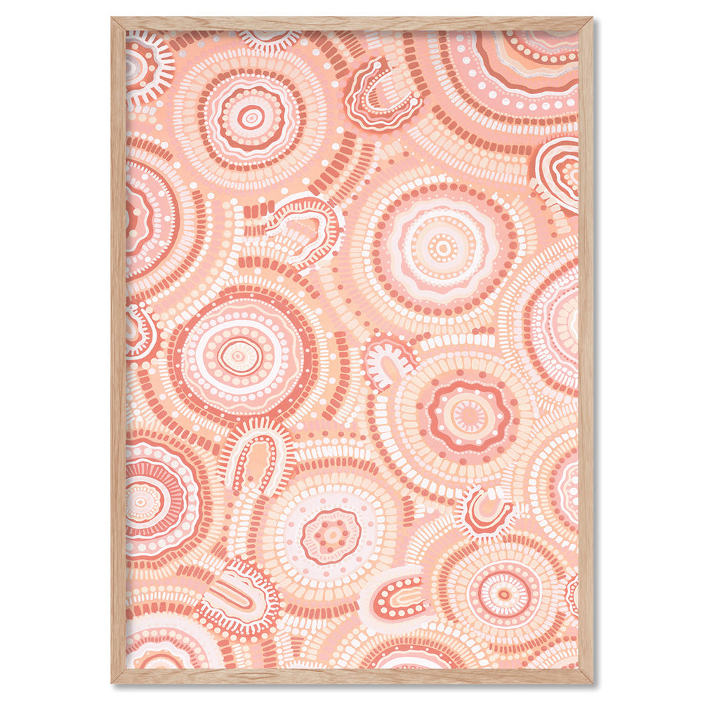 Gathering Bora Rings Pastel I - Art Print by Leah Cummins, Poster, Stretched Canvas, or Framed Wall Art Print, shown in a natural timber frame