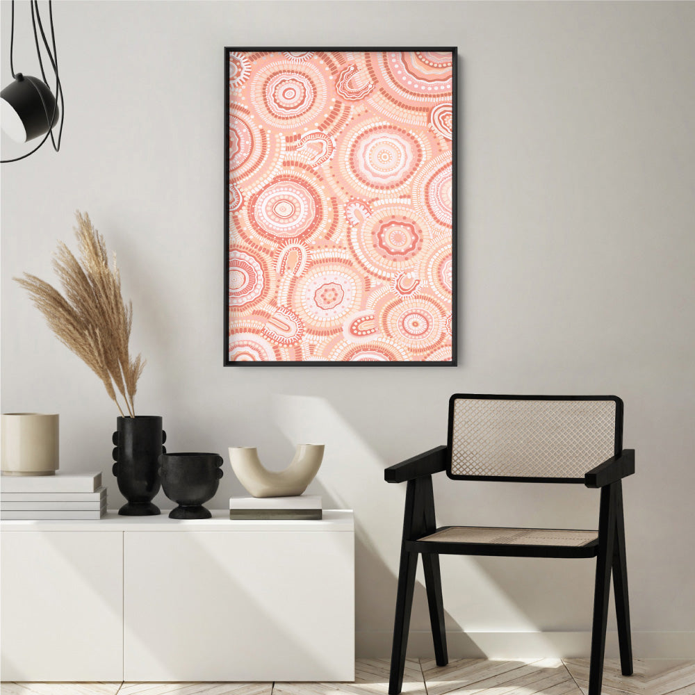 Gathering Bora Rings Pastel I - Art Print by Leah Cummins, Poster, Stretched Canvas or Framed Wall Art Prints, shown framed in a room