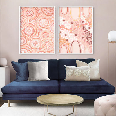Gathering Bora Rings Pastel I - Art Print by Leah Cummins, Poster, Stretched Canvas or Framed Wall Art, shown framed in a home interior space