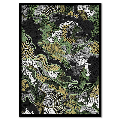 Canobie Dry Season Multicolour in Landscape - Art Print by Leah Cummins, Poster, Stretched Canvas, or Framed Wall Art Print, shown in a black frame