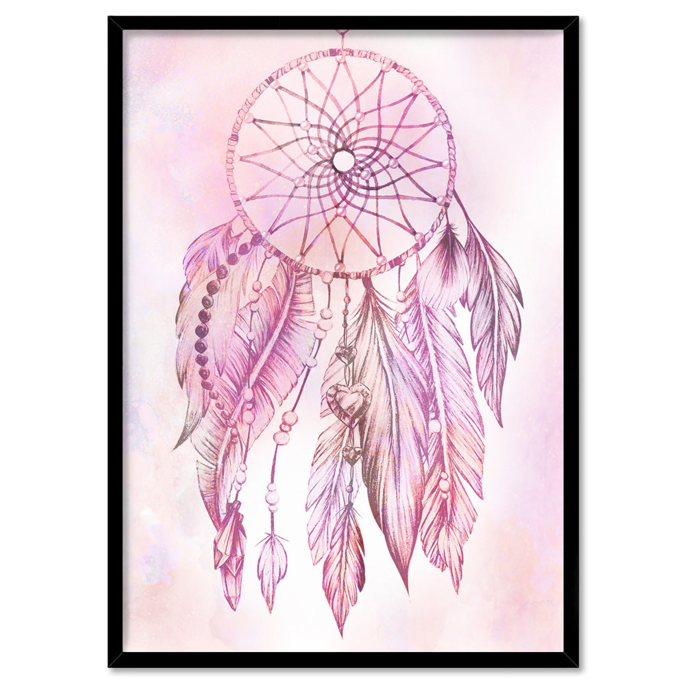 Dreamcatcher in Pink - Art Print, Poster, Stretched Canvas, or Framed Wall Art Print, shown in a black frame