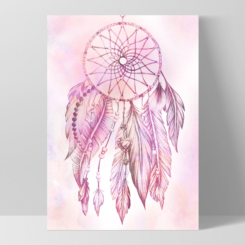 Dreamcatcher in Pink - Art Print, Poster, Stretched Canvas, or Framed Wall Art Print, shown as a stretched canvas or poster without a frame