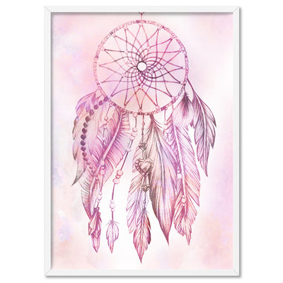 Dreamcatcher in Pink - Art Print, Poster, Stretched Canvas, or Framed Wall Art Print, shown in a white frame